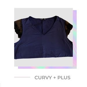 Women’s Contrast Embroidery Mesh Curved Hem Tee